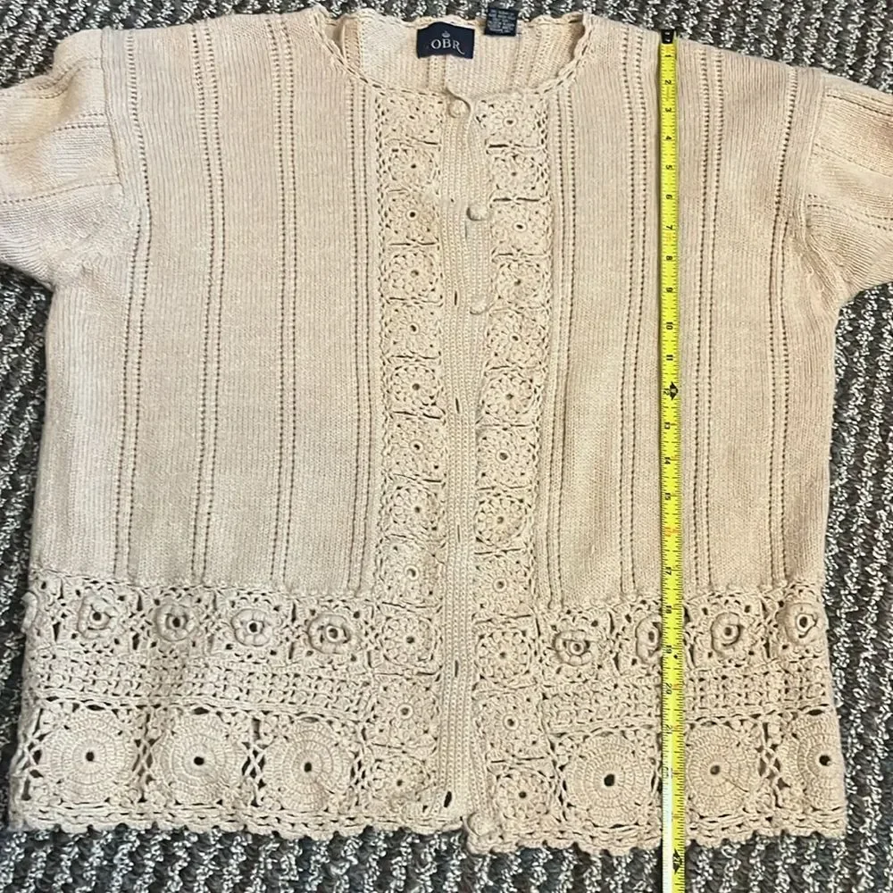 Vintage OBR Crochet Button Down Cardigan Sweater Cottage Core Classic Preppy L